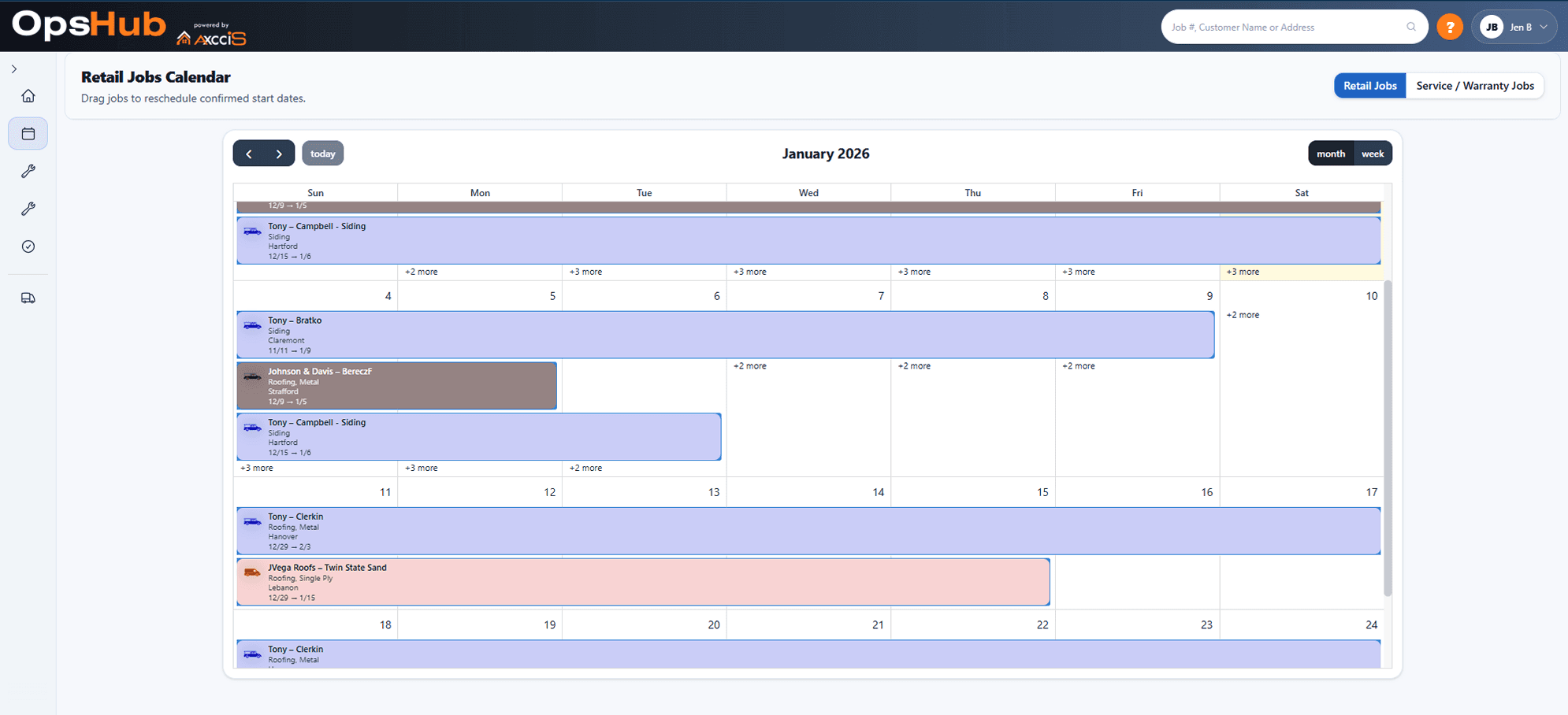 OpsHub calendar view